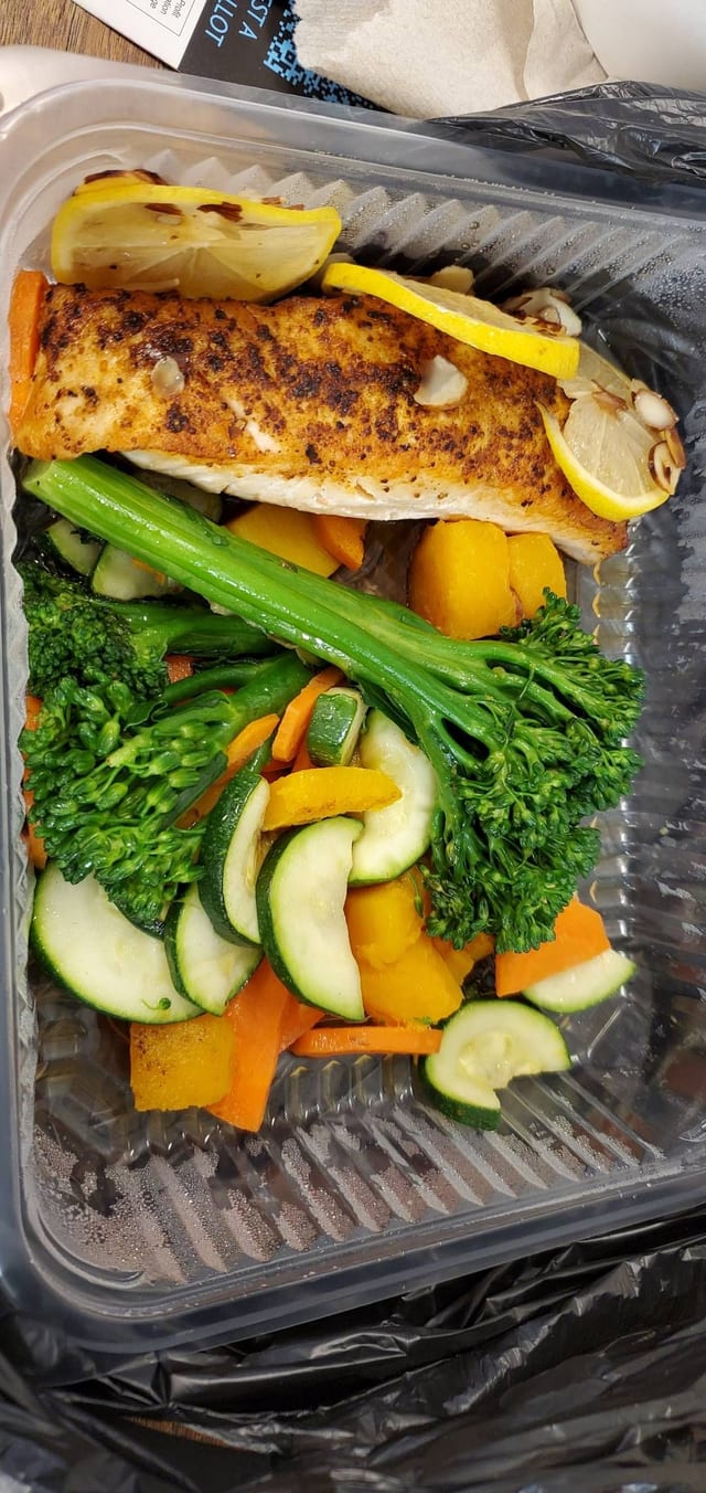 Salmon almondine.